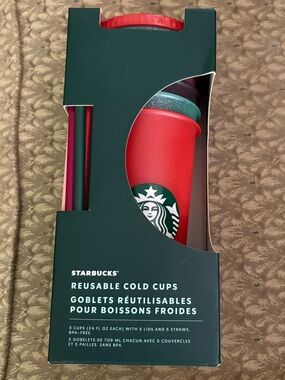 Starbucks Holiday 2020 Reusable Glitter‎ Cold Cups 24 Ounce 5 Pack NIB